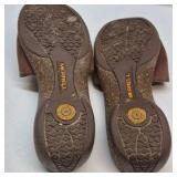 Merrell Leather Slide Sandals Brown Comfort Footbed Slip On Womens