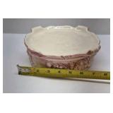 Vintage Relief Cherub Trinket Box Pink White Ceramic Decorative Lidded Dish