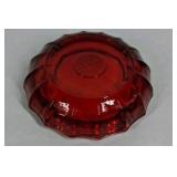 Vintage Ruby Red Glass Ashtray Eagle Motif Pressed Glass Heavy Round