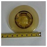 Vintage Amber Glass Ashtray With Matching Plate Set Mid Century Pressed Glass