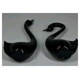 Glass Swan Figurines Black Art Glass Pair Decorative Birds With Box