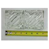 Vintage Glass Ashtray Set Clear Square Art Deco Geometric Pattern