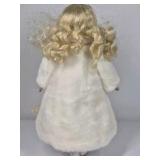 Fine Porcelain Treasures In Lace Doll Blonde Hair White Outfit Fur Coat Rose Collectible