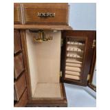 Wood Jewelry Armoire Cabinet Mirror Top Drawers Floral Glass Door Necklace Storage