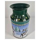 Holiday Winter Scene Metal Milk Can Style Container with Lid Decorative Tin
