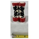 Ceramic Cowboy Boot Salt Pepper Shakers Red Black Western Kitchen Set