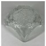 Mid Century Art Glass Bowl Clear Sculptural Folded Edge Dish