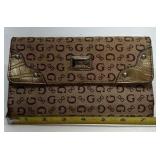 Guess Monogram Wallet Brown Logo Pattern Clutch Organizer Zip Around