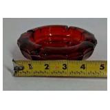 Vintage Ruby Red Glass Ashtray Eagle Motif Pressed Glass Heavy Round