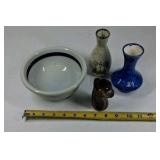 Mixed Ceramic Pottery Vase Bowl Lot Mini Bud Vases Dog Figurine