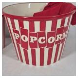 Popcorn Snack Serving Set Red White Striped Bowl Cups Salt Mug Ceramic
