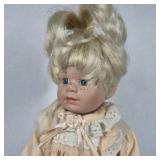 Brinn’s 1993 Porcelain Doll Blonde Hair Blue Eyes Lace Dress Collectible