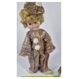 Vintage Clown Doll Curly Blonde Hair Porcelain Face Colorful Costume Collectible