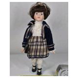 Vintage Clown Doll Curly Blonde Hair Porcelain Face Colorful Costume Collectible