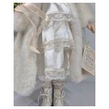 Fine Porcelain Treasures In Lace Doll Blonde Hair White Outfit Fur Coat Rose Collectible