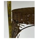 Vintage Wicker Plant Stand Metal Frame Tall Indoor Outdoor Basket Top Stand