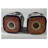 Hand Painted Ceramic Salt Pepper Shakers Blue Floral Daisy Pattern Set