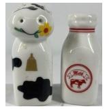 Ceramic Cow Creamer and Milk Bottle Salt Pepper Shakers Farm Kitchen Set