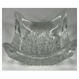 Mid Century Art Glass Bowl Clear Sculptural Folded Edge Dish