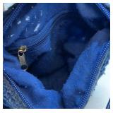 Blue Crochet Crossbody Bag Floral Knit Purse Adjustable Strap