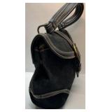 Coach Signature Black Shoulder Bag Canvas Leather Trim Buckle Flap Purse