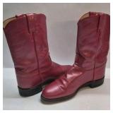 Justin Red Leather Western Cowboy Boots USA Made Pull On Size 8 C