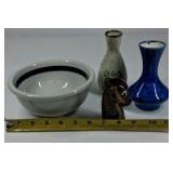 Mixed Ceramic Pottery Vase Bowl Lot Mini Bud Vases Dog Figurine