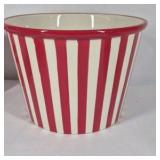 Popcorn Snack Serving Set Red White Striped Bowl Cups Salt Mug Ceramic