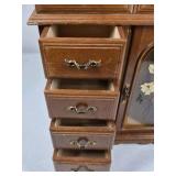 Wood Jewelry Armoire Cabinet Mirror Top Drawers Floral Glass Door Necklace Storage