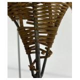 Vintage Wicker Plant Stand Metal Frame Tall Indoor Outdoor Basket Top Stand