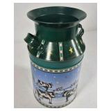 Holiday Winter Scene Metal Milk Can Style Container with Lid Decorative Tin