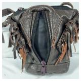Leather Fringe Crossbody Bag Small Pouch Western Style Shoulder Strap