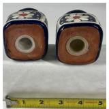 Hand Painted Ceramic Salt Pepper Shakers Blue Floral Daisy Pattern Set