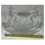 Mid Century Art Glass Bowl Clear Sculptural Folded Edge Dish