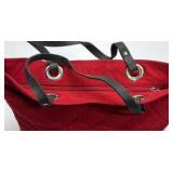 Banana Republic Red Quilted Tote Bag Black Strap Shoulder Purse