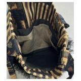 Vintage Style Fabric Shoulder Bag Camel Palm Tree Print Fringe Trim Purse