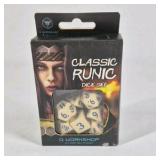 Classic Runic Dice Set Q Workshop With Decorative Tin And Stones