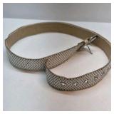 Wide Rhinestone Studded Belt Silver Tone Leather Sparkle Buckle