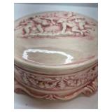 Vintage Relief Cherub Trinket Box Pink White Ceramic Decorative Lidded Dish