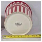 Popcorn Snack Serving Set Red White Striped Bowl Cups Salt Mug Ceramic