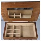 Wood Jewelry Armoire Cabinet Mirror Top Drawers Floral Glass Door Necklace Storage