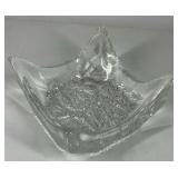 Mid Century Art Glass Bowl Clear Sculptural Folded Edge Dish