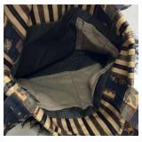 Vintage Style Fabric Shoulder Bag Camel Palm Tree Print Fringe Trim Purse