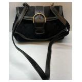 Coach Signature Black Shoulder Bag Canvas Leather Trim Buckle Flap Purse