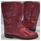 Justin Red Leather Western Cowboy Boots USA Made Pull On Size 8 C