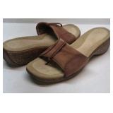 Merrell Leather Slide Sandals Brown Comfort Footbed Slip On Womens
