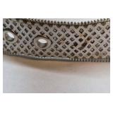 Wide Rhinestone Studded Belt Silver Tone Leather Sparkle Buckle