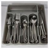 Stainless Steel Flatware Set Scroll Handle Forks Spoons Knives with Utensil Organizer Tray