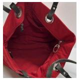 Banana Republic Red Quilted Tote Bag Black Strap Shoulder Purse