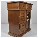 Wood Jewelry Armoire Cabinet Mirror Top Drawers Floral Glass Door Necklace Storage